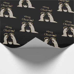 Modern Black and Gold Nativity Crib Christmas Wrapping Paper