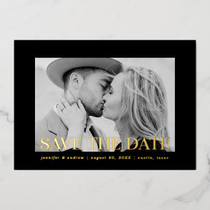 Modern Black and Gold Overlay Photo Save the Date