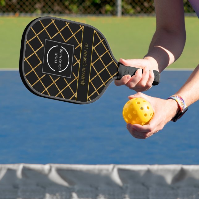 Modern Black and Gold Pattern Company Logo Pickleball Paddle (Insitu)