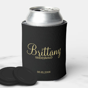 Modern Black and Gold Personalised Bridesmaids Can Cooler