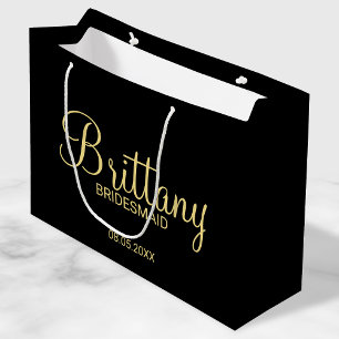 Modern Black and Gold Personalised Bridesmaids Large Gift Bag
