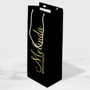 Modern Black and Gold Personalised Bridesmaids Wine Gift Bag