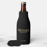 Modern Black and Gold Personalised Groomsman Bottle Cooler<br><div class="desc">Modern Black and Gold Personalised Groomsman Gifts featuring personalised groomsman's name, title and wedding date in gold classic serif font style on black background. Also perfect for Best Man, Father of the Bride and more. Please Note: The foil details are simulated in the artwork. No actual foil will be used...</div>