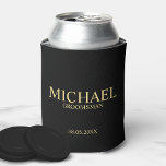 Modern Black and Gold Personalised Groomsman Can Cooler<br><div class="desc">Modern Black and Gold Personalised Groomsman Gifts featuring personalised groomsman's name, title and wedding date in gold classic serif font style on black background. Also perfect for Best Man, Father of the Bride and more. Please Note: The foil details are simulated in the artwork. No actual foil will be used...</div>