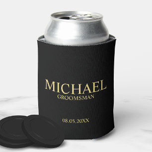 Modern Black and Gold Personalised Groomsman Can Cooler