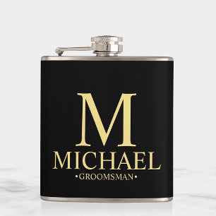 Modern Black and Gold Personalised Groomsman Hip Flask