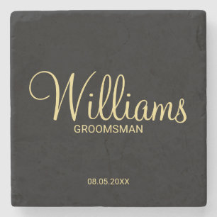Modern Black and Gold Personalised Groomsman Stone Coaster