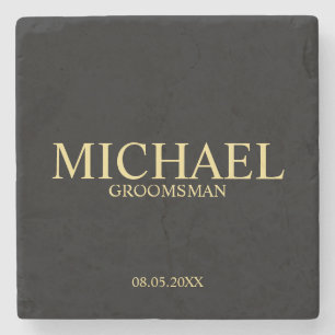 Modern Black and Gold Personalised Groomsman Stone Coaster