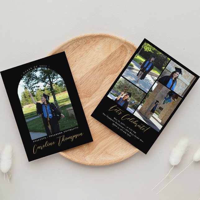 Modern Black and Gold Photo Arch Graduation Party Invitation (Creator Uploaded)