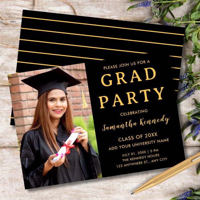 Modern Black And Gold Photo Graduation 2026 Party Invitation (Creator Uploaded)