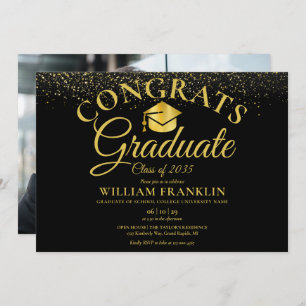 Modern Black And Gold Photo Graduation Party Invitation