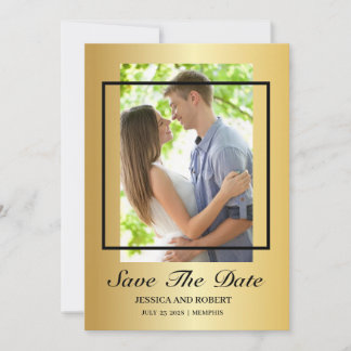 Modern Black And Gold Photo Save The Date Invitation