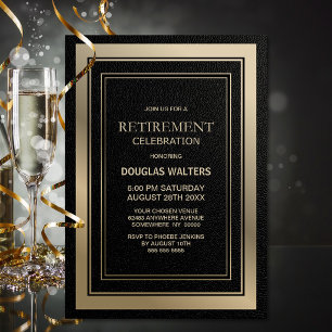 Modern Black and Gold Retirement Party Invitation