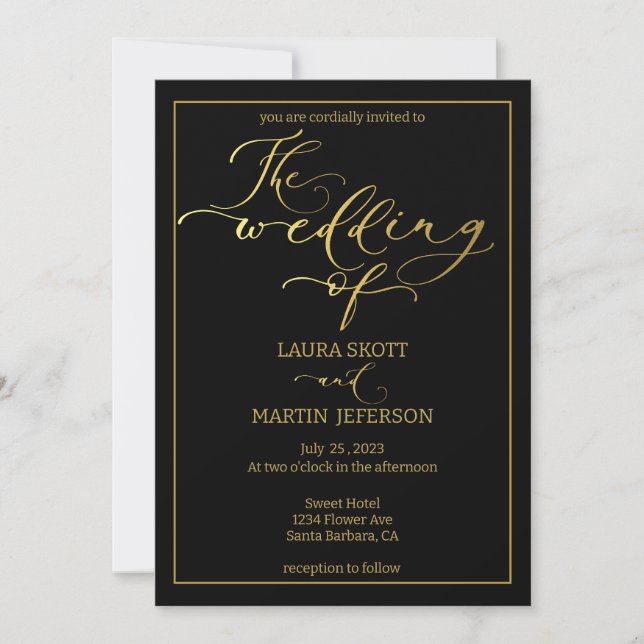 Modern black and gold script Elegant Invitation (Front)
