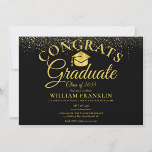 Modern Black And Gold Script Graduation Party Invitation
