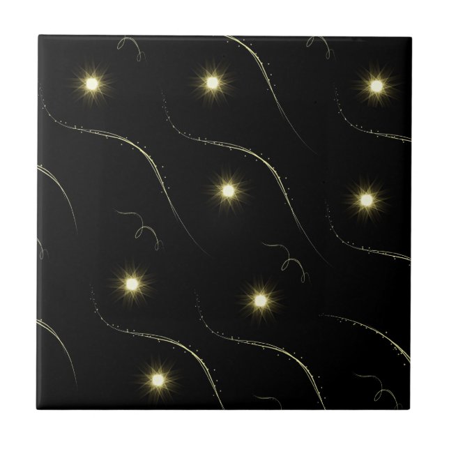 Modern Black And Gold Shooting Stars Tile (Front)