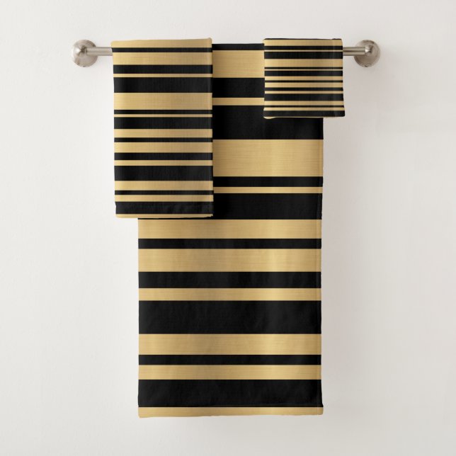 Modern Black and Gold Striped Towels (Insitu)