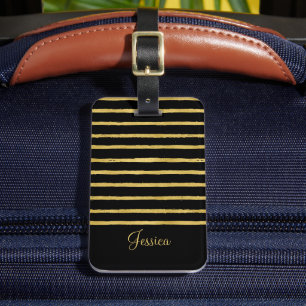 Modern Black and Gold Stripes  Luggage Tag