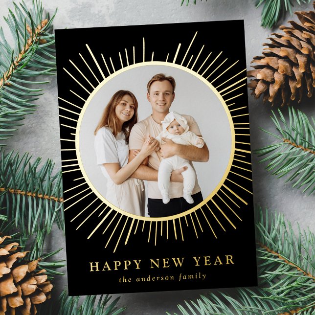 Modern Black and Gold Sunburst New Year Photo (Creator Uploaded)