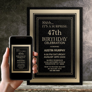 Modern Black and Gold Surprise Birthday Party Invitation
