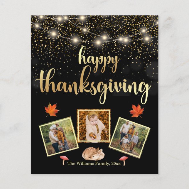 Modern Black and Gold Thanksgiving Photo Collage Flyer (Front)