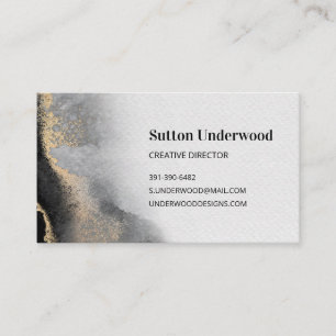 Modern Black and Gold Watercolor Business Card