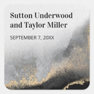 Modern Black and Gold Watercolor Square Sticker