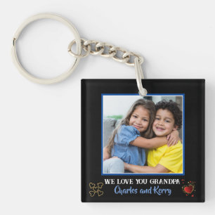 Modern Black and Gold We love you Grandpa Photo Key Ring