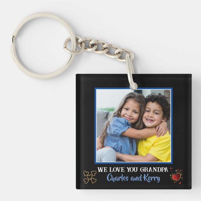 Modern Black and Gold We love you Grandpa Photo  Key Ring (Front)