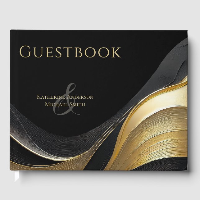Modern Black and Gold Wedding Guest Book (Front)