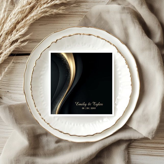 Modern Black and Gold Wedding Napkins (Creator Uploaded)