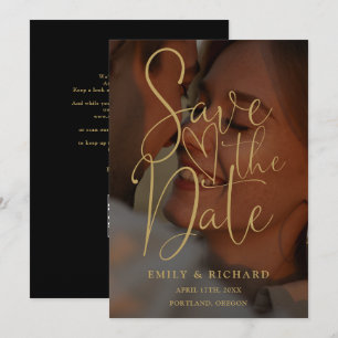 Modern Black And Gold Wedding Photo QR Code Save The Date