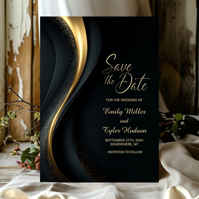 Modern Black and Gold Wedding Save the Date Invitation (Creator Uploaded)