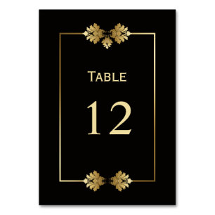 Modern Black and Gold Wedding Table Number