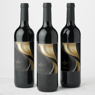 Modern Black and Gold Wedding  Wine Label