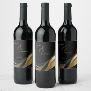 Modern Black and Gold Wedding Wine Label