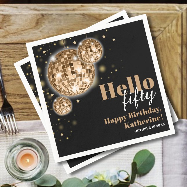 Modern Black and Gold Women's Happy 50th Birthday  Napkin (Creator Uploaded)