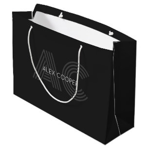 Modern Black and Gray Monogram Large Gift Bag