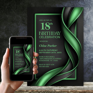 Modern Black and Green 18th Birthday Party Invitation