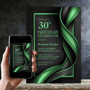 Modern Black and Green 30th Birthday Party Invitation