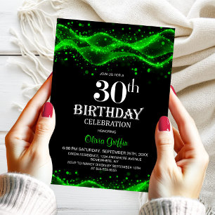 Modern Black and Green 30th Birthday Party Invitation