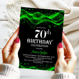 Modern Black and Green 70th Birthday Party Invitation