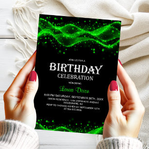 Modern Black and Green Any Age Birthday Party Invitation