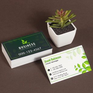 Modern Black and Green Landscaping Logo Business Card