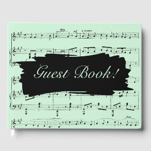 Modern Black and Green Music Wedding Invitation Guest Book