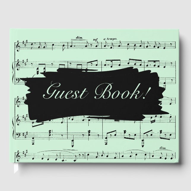 Modern Black and Green Music Wedding Invitation Guest Book (Front)