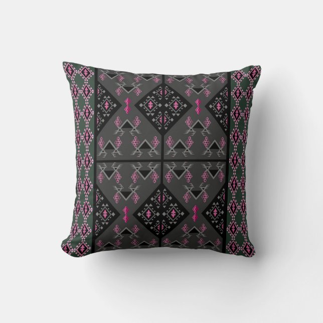 Modern Black and Grey Kilim Inspired Pattern Cushion (Front)