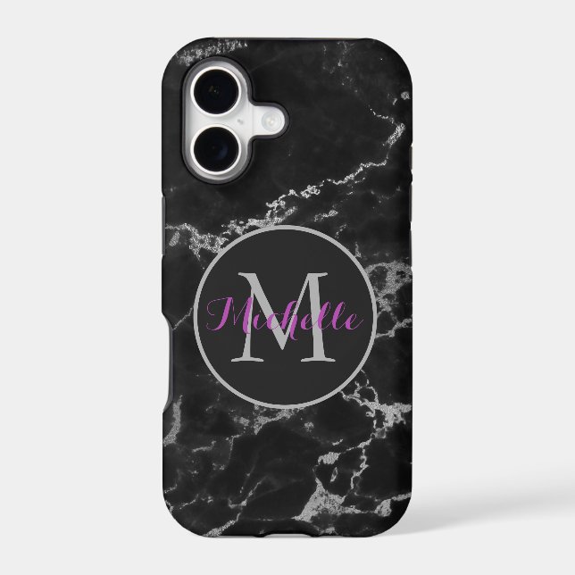 Modern Black And Grey Marble Stone Monogram (Back)