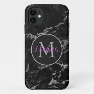Modern Black And Grey Marble Stone Monogram Case-Mate iPhone Case