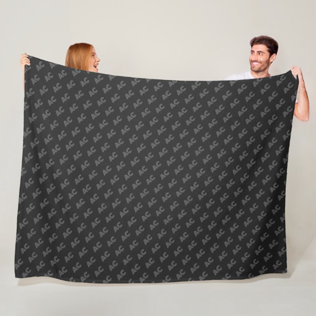 Modern Black and Grey Monogram Fleece Blanket (In Situ)